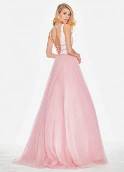Ashley Lauren - 1502 Deep V-neck Glitter Tulle Ballgown 16 Ashley Lauren - 1502 Deep V-neck Glitter Tulle Ballgown