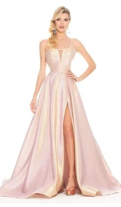 Ashley Lauren - 1514 Metallic Brocade A-line Dress With Train