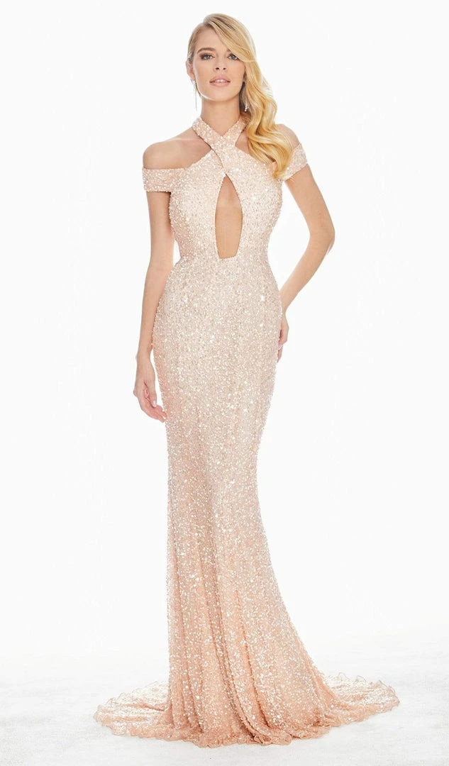 Ashley Lauren - 1560 Off Shoulder Halter Sequin Evening Dress 3 Ashley Lauren - 1560 Off Shoulder Halter Sequin Evening Dress
