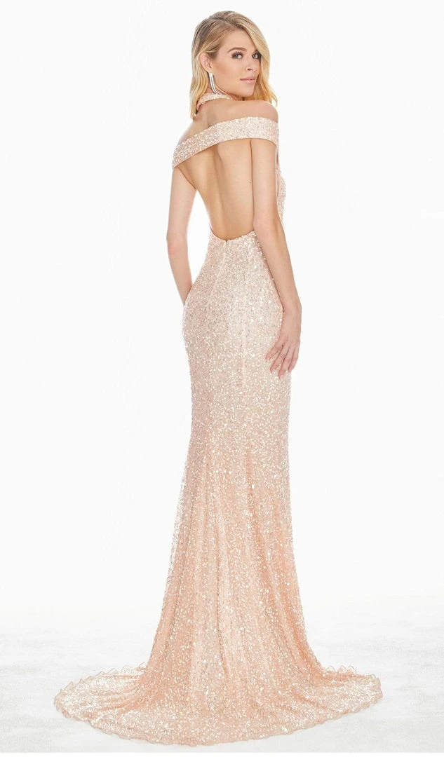 Ashley Lauren - 1560 Off Shoulder Halter Sequin Evening Dress 4 Ashley Lauren - 1560 Off Shoulder Halter Sequin Evening Dress