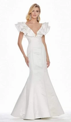 Ashley Lauren - 1566 Ruffled Cap Sleeve Plunging V-Neck Gown