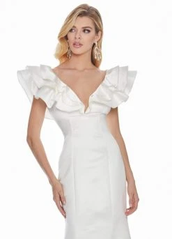 Ashley Lauren - 1566 Ruffled Cap Sleeve Plunging V-Neck Gown