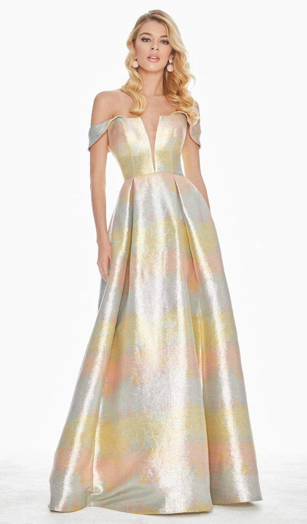 Ashley Lauren - 1570 Plunging Off-Shoulder Brocade Ballgown 3 Ashley Lauren - 1570 Plunging Off-Shoulder Brocade Ballgown