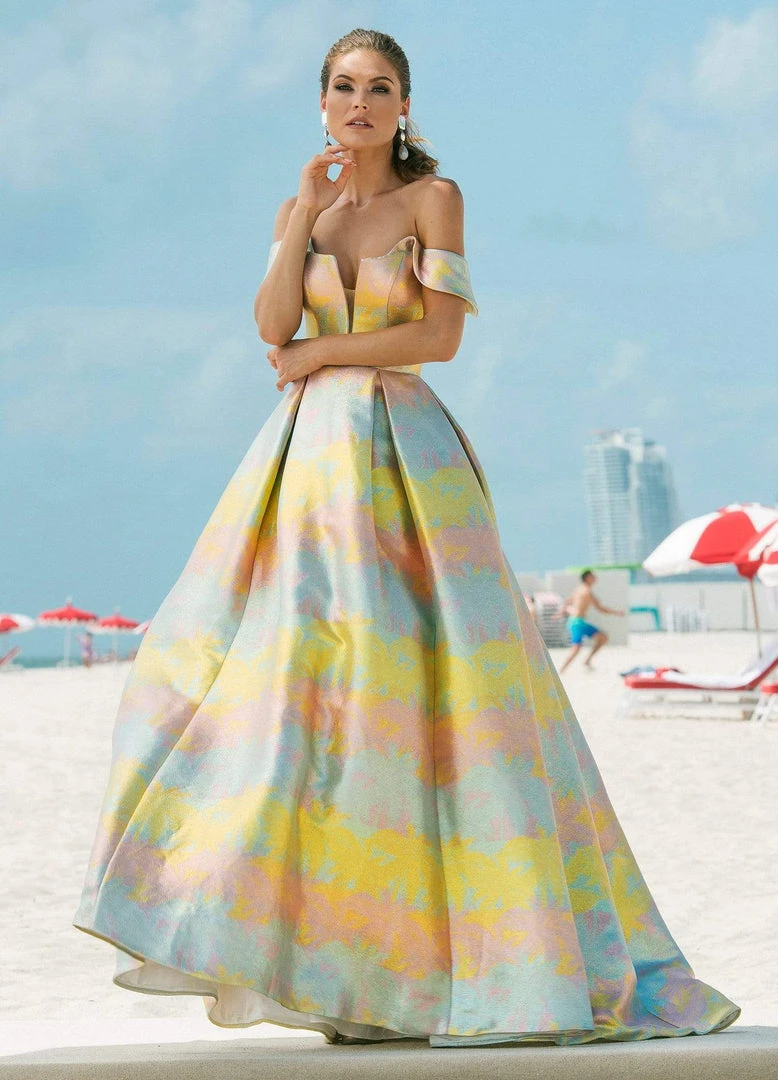 Ashley Lauren - 1570 Plunging Off-Shoulder Brocade Ballgown 5 Ashley Lauren - 1570 Plunging Off-Shoulder Brocade Ballgown