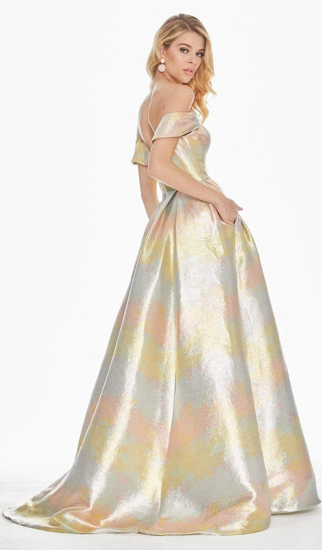 Ashley Lauren - 1570 Plunging Off-Shoulder Brocade Ballgown 4 Ashley Lauren - 1570 Plunging Off-Shoulder Brocade Ballgown