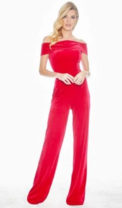 Ashley Lauren - 1571 Velvet Off-Shoulder Jumpsuit