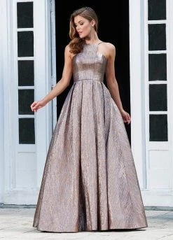 Ashley Lauren - 1573 Sleeveless Halter Brocade A-line Dress