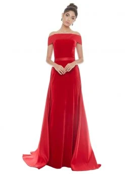 Ashley Lauren - 1588 Off-Shoulder Velvet Dress With Overskirt
