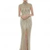 Ashley Lauren - 1624 Embellished High Neck Dress With Slit