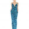 Ashley Lauren - 1627 Beaded Plunging V-Neck Jumpsuit