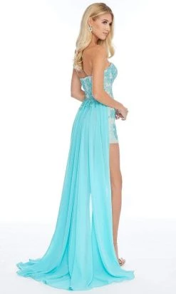 Ashley Lauren - 1689 Lace Applique Sweetheart Romper With Overskirt