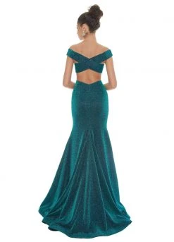 Ashley Lauren - 1716 Off Shoulder Glitter Metallic Scuba Evening Dress