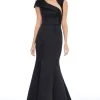 Ashley Lauren - 1788 Asymmetric Pleated Satin Trumpet Dress