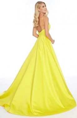 Ashley Lauren - 1794 Deep V-neck Satin A-line Gown