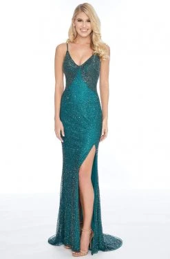 Ashley Lauren - 1814 Embellished Plunging V-neck Sheath Dress