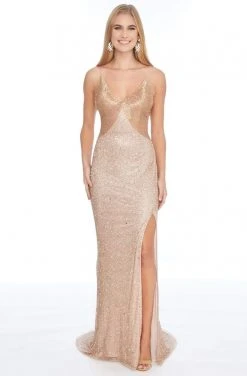 Ashley Lauren - 1814 Embellished Plunging V-neck Sheath Dress