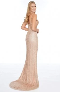 Ashley Lauren - 1814 Embellished Plunging V-neck Sheath Dress