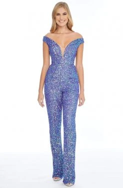 Ashley Lauren - 1825 Sequined Deep Off-Shoulder Jumpsuit