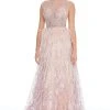 Ashley Lauren - 1886 Embroidered High Neck Feathered A-line Dress 2 Ashley Lauren - 1886 Embroidered High Neck Feathered A-line Dress