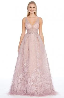 Ashley Lauren - 1889 Embroidered Deep V-neck Pleated Ballgown