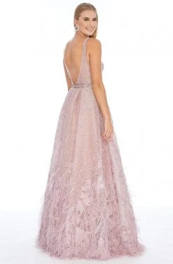 Ashley Lauren - 1889 Embroidered Deep V-neck Pleated Ballgown
