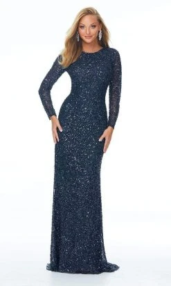 Ashley Lauren - 1985 Long Sleeve Allover Beaded Sheath Gown