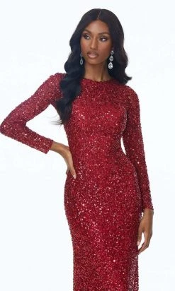 Ashley Lauren - 1985 Long Sleeve Allover Beaded Sheath Gown