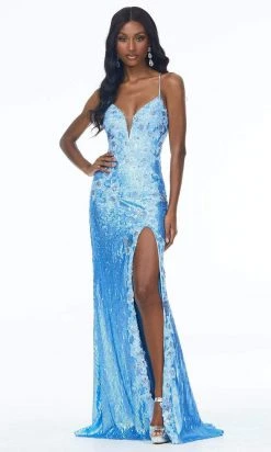 Ashley Lauren - 1996 Sequined Lace Deep V Neck Sheath Dress