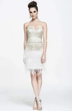 Ashley Lauren - 4002 Silver Fringe Sweetheart Sheath Cocktail Dress