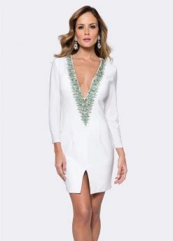 Ashley Lauren - 4038 Turquoise Beaded Jersey Cocktail Dress