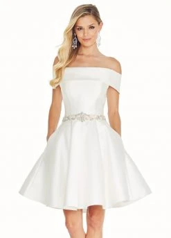Ashley Lauren - 4058 Bedazzled Mikado Off-Shoulder A-line Dress