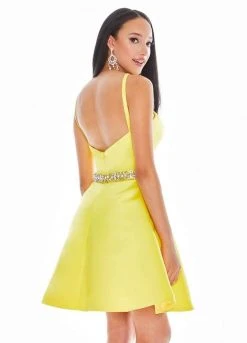 Ashley Lauren - 4071 Satin Halter Neck Crystal Beaded Belt Short Dress