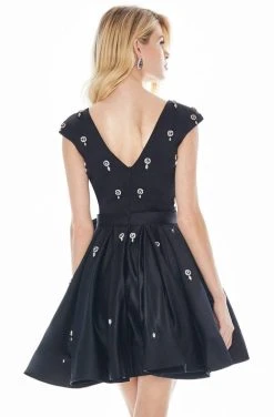 Ashley Lauren - 4080 Beaded Cap Sleeve Bow-Ornate Satin Dress