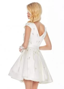 Ashley Lauren - 4080 Beaded Cap Sleeve Bow-Ornate Satin Dress