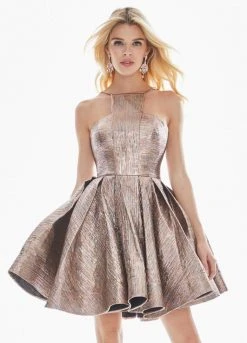 Ashley Lauren - 4106 Halter Brocade A-line Dress