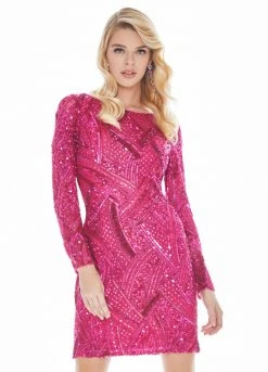 Ashley Lauren - 4122 Fully Beaded Long Sleeve Sheath Cocktail Dress