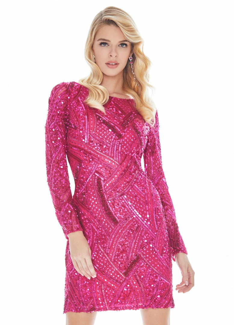 Ashley Lauren - 4122 Fully Beaded Long Sleeve Sheath Cocktail Dress 3 Ashley Lauren - 4122 Fully Beaded Long Sleeve Sheath Cocktail Dress