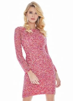 Ashley Lauren - 4130 Multi-Color Sequined Long Sleeve Sheath Dress