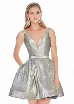 Ashley Lauren - 4175 Plunging V-neck Brocade A-line Dress