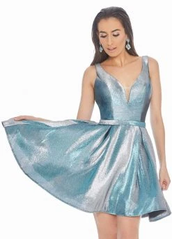 Ashley Lauren - 4175 Plunging V-neck Brocade A-line Dress