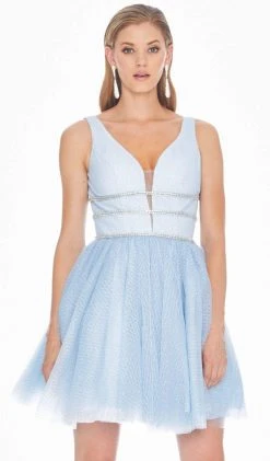 Ashley Lauren - 4180 Deep V-neck Glitter Tulle A-line Dress 9 Ashley Lauren - 4180 Deep V-neck Glitter Tulle A-line Dress