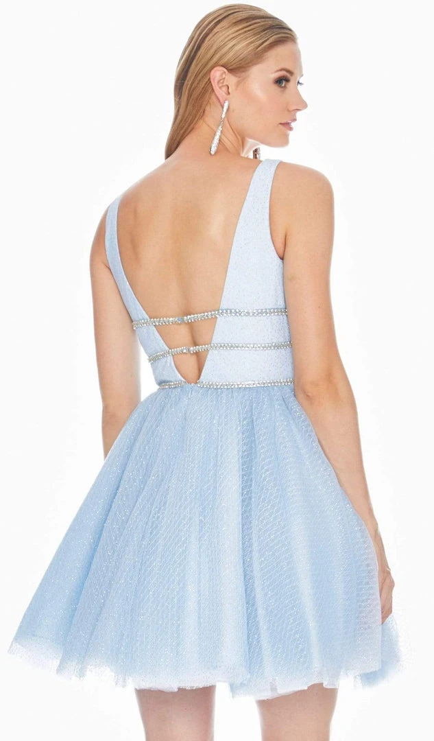 Ashley Lauren - 4180 Deep V-neck Glitter Tulle A-line Dress 6 Ashley Lauren - 4180 Deep V-neck Glitter Tulle A-line Dress