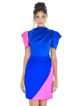 Ashley Lauren - 4207 Color Block Satin Short Dress