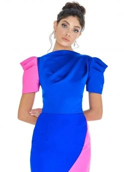 Ashley Lauren - 4207 Color Block Satin Short Dress