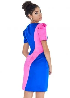 Ashley Lauren - 4207 Color Block Satin Short Dress