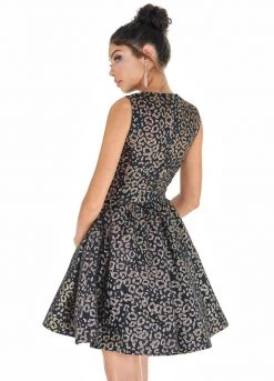 Ashley Lauren - 4210 Jewel Neck Leopard Print A-line Dress