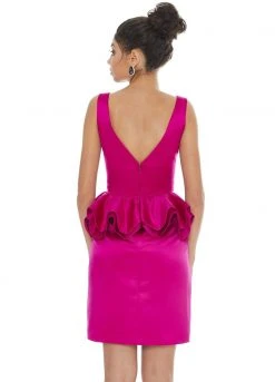 Ashley Lauren - 4217 V-neck Satin Peplum Column Dress