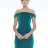 Ashley Lauren - 4240 Off-Shoulder Metallic Scuba Fitted Dress