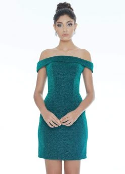 Ashley Lauren - 4240 Off-Shoulder Metallic Scuba Fitted Dress