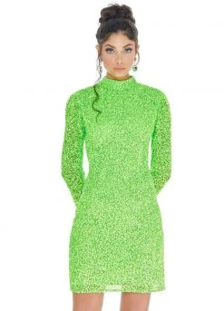 Ashley Lauren - 4252 Long Sleeve Open Back Sequined Cocktail Dress